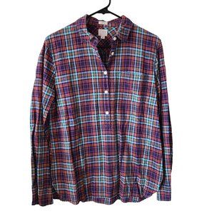 J. Crew Boy Fit 100% Cotton Plaid Half Button Long Sleeve Women's Size M